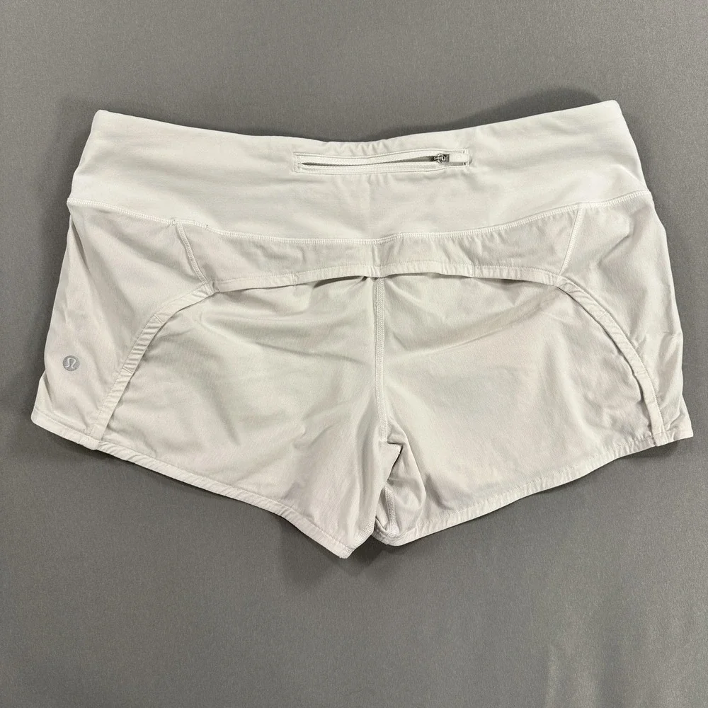 Lululemon Shorts Womens 10 White 2.5‎ Inseam Running Lined Zip Pocket Athletic